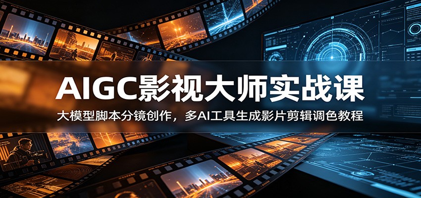 (图1) 闲鱼引流-AIGC影视创作全流程课程封面图,涵盖AI脚本生成、分镜设计、智能运镜与专业调色