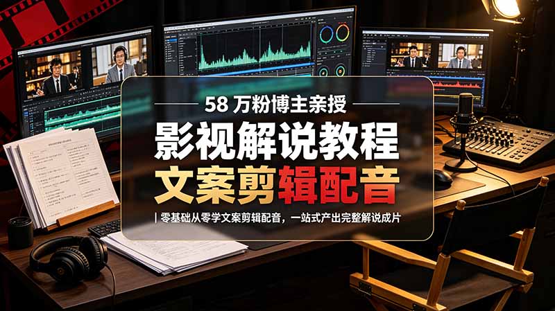 (图1) <a href="https://www.zdlhp.com/remen/9257.html" title="闲鱼" target="_blank">闲鱼</a>引流-YM春秋影视解说课程封面图 展示爆款文案结构与剪辑界面操作