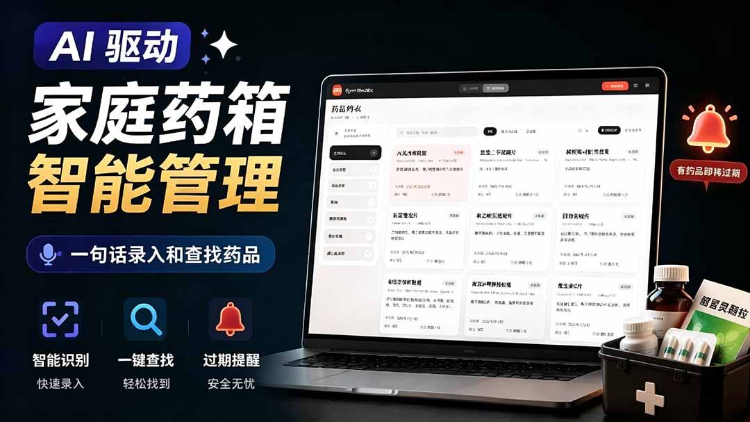 (图1) <a href="https://www.zdlhp.com/remen/9257.html" title="闲鱼" target="_blank">闲鱼</a>引流-Open MedKit主界面截图展示AI语音录入与药品卡片布局