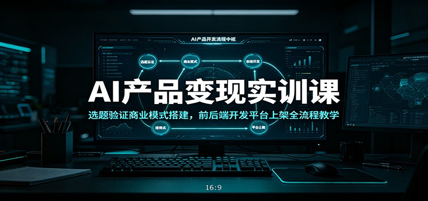 (图1) 闲鱼引流-2026AI产品实战课主视觉图:展示课程界面、代码编辑器与多平台引流数据看板