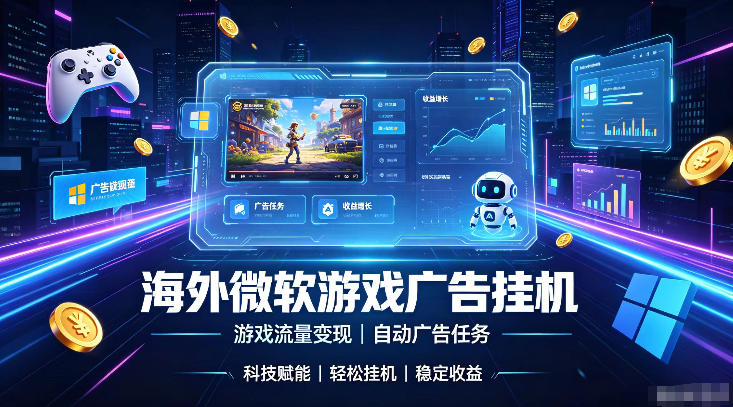 (图1) <a href="https://www.zdlhp.com/remen/9257.html" title="闲鱼" target="_blank">闲鱼</a>引流-海外游戏广告AI挂机系统界面截图,含实时收益统计与设备状态监控面板