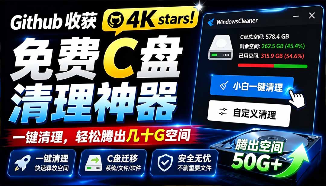 0成本腾出50G+空间！3步完成C盘深度