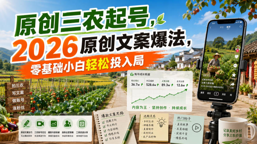 0成本起号！三农领域3步精准引流，新手也能上手！