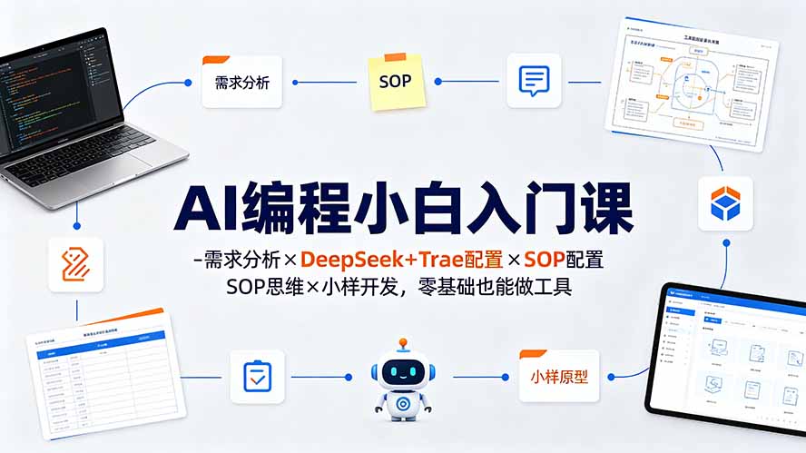 零基础AI编程引流课：3步配置DeepSeek+Trae，7天开发可交付工具实现精准获客！