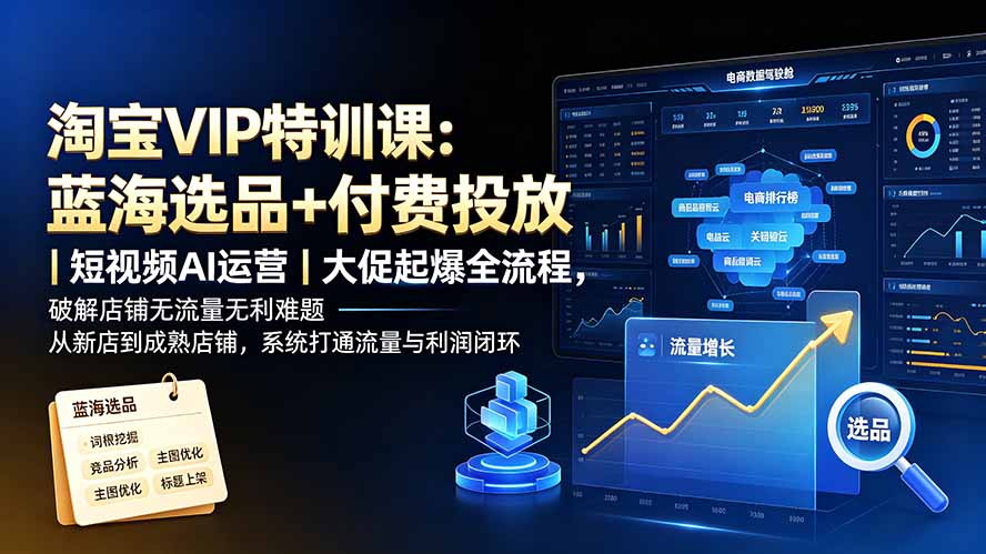 (图1) 闲鱼引流-幕思城淘宝VIP课程主视觉封面图,展示<a href="https://www.zdlhp.com/dianshang" title="电商运营" target="_blank">电商运营</a>核心技能与2022-2026年度课程标识
