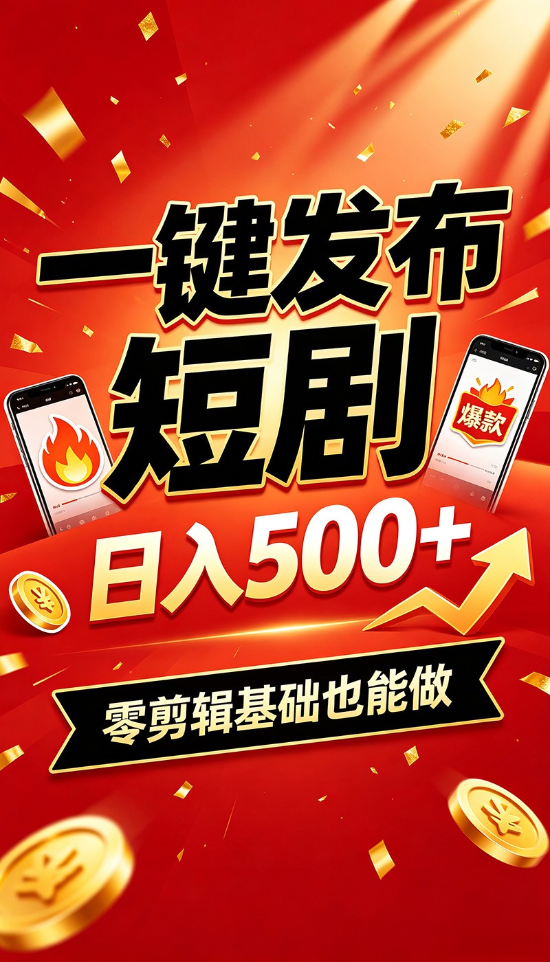 (图1) <a href="https://www.zdlhp.com/remen/9257.html" title="闲鱼" target="_blank">闲鱼</a>引流-快手短剧自动发布系统界面截图,展示一键分发与素材库管理功能