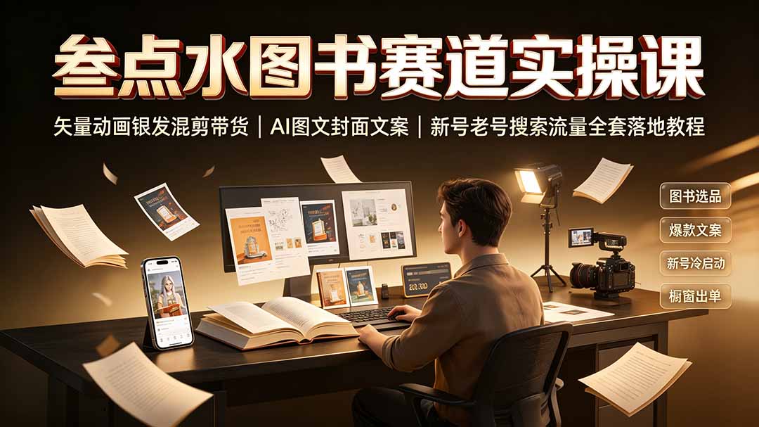 (图1) <a href="https://www.zdlhp.com/remen/9257.html" title="闲鱼" target="_blank">闲鱼</a>引流-图书带货课程封面图展示矢量动画与银发群体混剪双核心教学场景