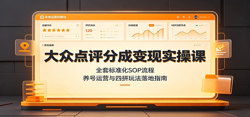 (图1) <a href="https://www.zdlhp.com/remen/9257.html" title="闲鱼" target="_blank">闲鱼</a>引流-大众点评分成项目实操课程封面图,展示本地生活副业入门指南与收益路径