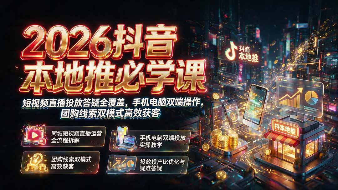 (图1) <a href="https://www.zdlhp.com/remen/9257.html" title="闲鱼" target="_blank">闲鱼</a>引流-2026抖音本地推课程封面图:同城实体商家<a href="https://www.zdlhp.com/duanshipin" title="短视频" target="_blank">短视频</a>+线索投放双引擎教学场景