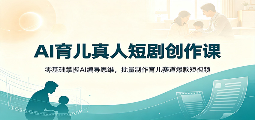 <a href="https://www.zdlhp.com/remen/9257.html" title="闲鱼" target="_blank">闲鱼</a>引流-AI育儿短剧课程封面图：温馨母婴场景搭配智能AI图标，突出真人质感与技术融合