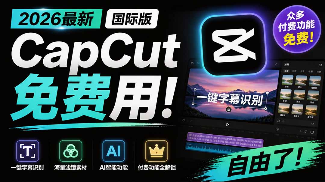 闲鱼引流-CapCut国际版与国内剪映功能对比图表突出AI字幕与滤镜免费使用差异