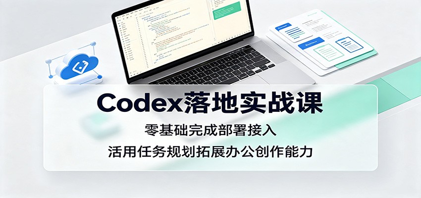 (图1) <a href="https://www.zdlhp.com/remen/9257.html" title="闲鱼" target="_blank">闲鱼</a>引流-Codex AI办公自动化课程封面图,展示智能工作流界面与多任务协同场景