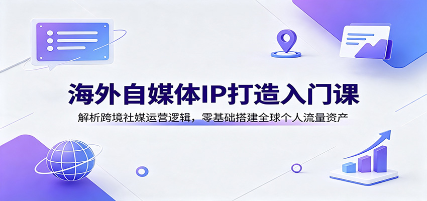 <a href="https://www.zdlhp.com/remen/9257.html" title="闲鱼" target="_blank">闲鱼</a>引流-海外<a href="https://www.zdlhp.com/zimeiti" title="自媒体" target="_blank">自媒体</a>入门课程封面图：Facebook实操界面与全球化IP成长路径示意图