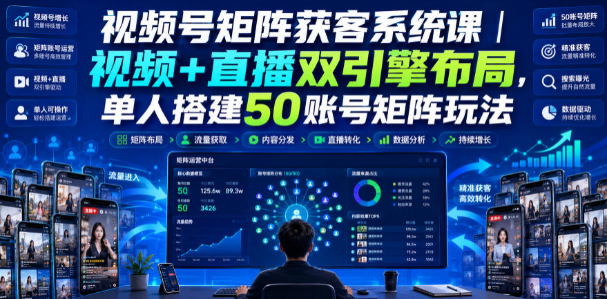 (图1) <a href="https://www.zdlhp.com/remen/9257.html" title="闲鱼" target="_blank">闲鱼</a>引流-视频号矩阵获客系统课封面图:单人运营50个视频号全流程教学