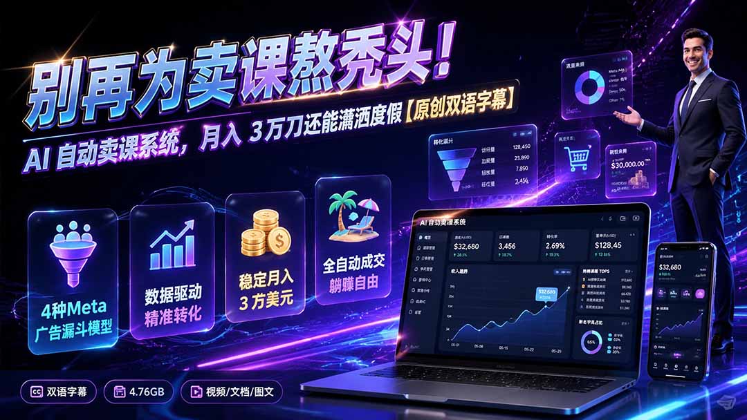 (图2) 闲鱼引流-课程资源全景图:含双语字幕视频、英文文档、广告模板与<a href="https://app-a873btcv2n0h.appmiaoda.com" title="AI" target="_blank">AI</a>提示词库