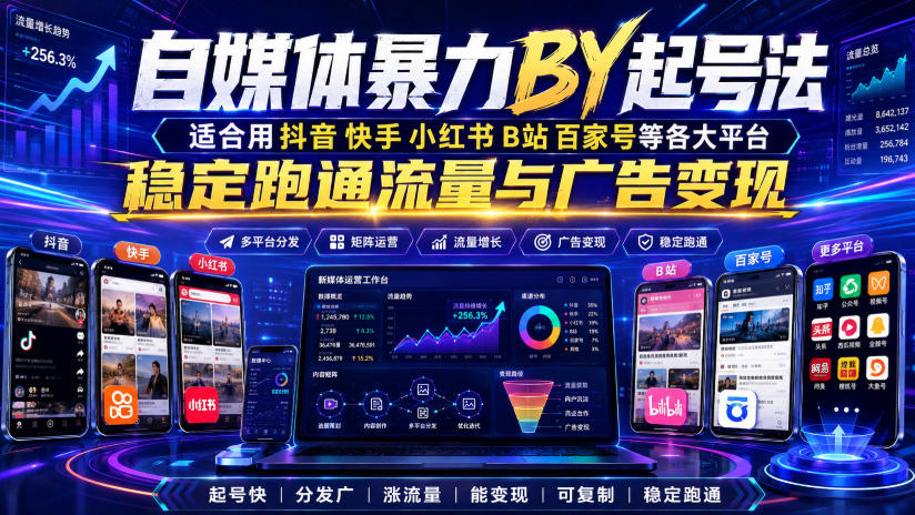 <a href="https://www.zdlhp.com/remen/9257.html" title="闲鱼" target="_blank">闲鱼</a>引流-自媒体合规起号方法论示意图：展示抖音快手<a href="https://www.zdlhp.com/remen/8897.html" title="小红书" target="_blank">小红书</a>B站百家号多平台适配流程图