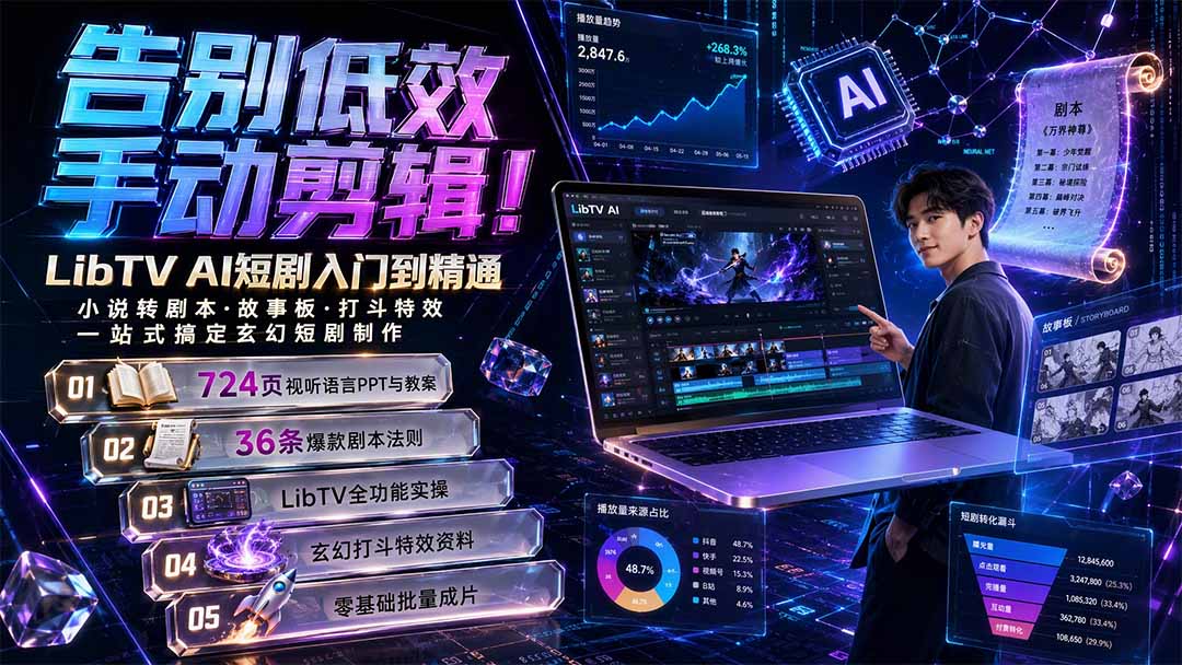 (图1) <a href="https://www.zdlhp.com/remen/9257.html" title="闲鱼" target="_blank">闲鱼</a>引流-LibTV AI短剧全流程教学体系展示含视听语言PPT与导演台界面