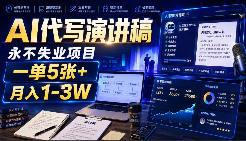 (图1) <a href="https://www.zdlhp.com/remen/9257.html" title="闲鱼" target="_blank">闲鱼</a>引流-AI演讲稿代写副业实操界面截图含多平台订单管理与Prompt指令库