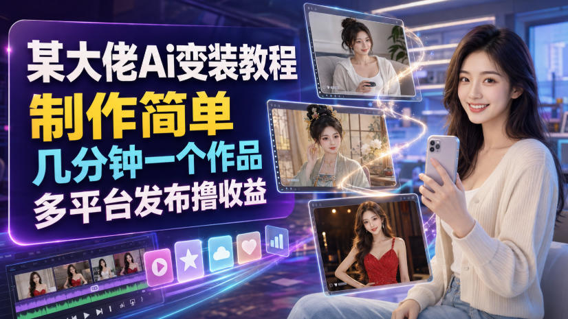 (图1) <a href="https://www.zdlhp.com/remen/9257.html" title="闲鱼" target="_blank">闲鱼</a>引流-AI女装变装教程封面图展示多套风格对比效果含法式、国风与甜酷穿搭