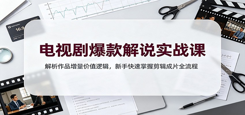 <a href="https://www.zdlhp.com/remen/9257.html" title="闲鱼" target="_blank">闲鱼</a>引流-电视剧解说剪辑教学课程封面图：高清剧照与动态文字叠加，突出‘增量创作’核心关键词