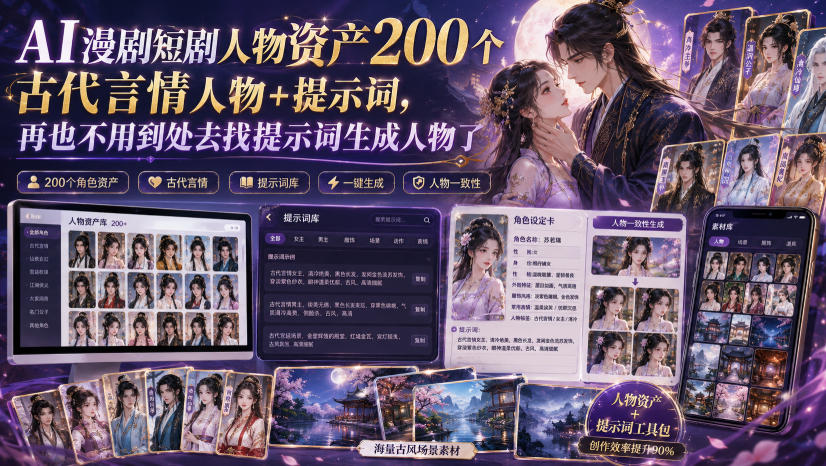 0成本获取200个古代言情AI漫剧人物资