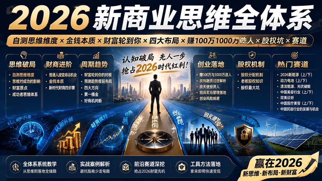闲鱼引流-2026商业课程学习路径图 展示思维-财商-周期-商业-赛道五维能力成长阶梯