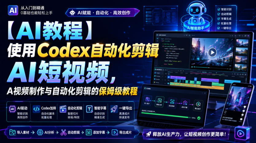 (图1) 闲鱼引流-Codex驱动AI短视频自动化剪辑界面截图,展示自然语言指令生成剪辑脚本过程