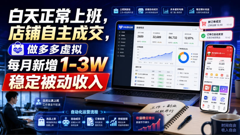 0成本启动！上班族用多多虚拟项目，3步实现月均2万元被动收入