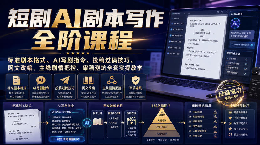 0成本入门！3步掌握短剧AI剧本写作核心技巧，从格式规范到过稿变现全流程实操