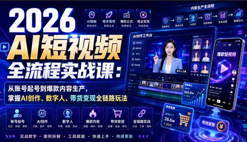 0成本起号！3步搞定AI短视频全流程，从账号搭建到带货变现一气呵成
