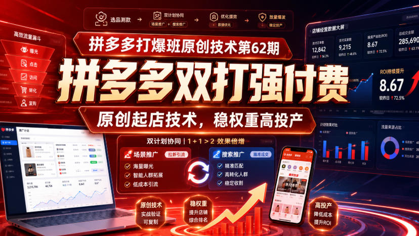 0成本起店！拼多多双打强付费原创技术，7天稳权重高投产精准获客