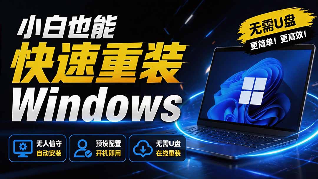 0成本重装Windows！小白3步搞定无人值守安装，系统恢复+数据零丢失