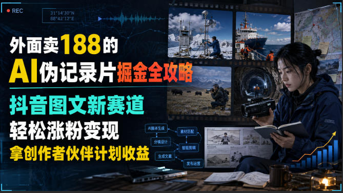 (图1) <a href="https://www.zdlhp.com/remen/9257.html" title="闲鱼" target="_blank">闲鱼</a>引流-抖音AI伪纪录片课程封面图:手机界面风格设计,突出‘真实记录感’与AI生成技术关键词
