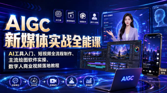 0成本入门AIGC新媒体：3步搞定AI短视频制作、绘图与数字人商业落地！