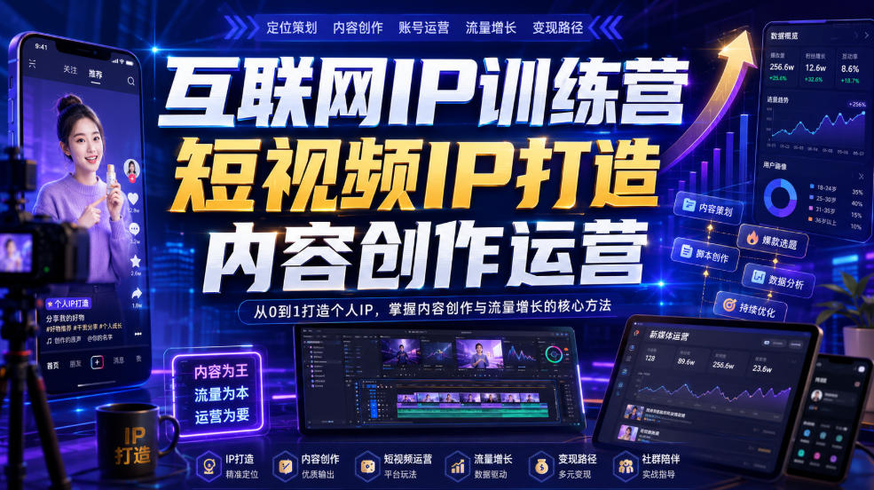 (图1) <a href="https://www.zdlhp.com/remen/9257.html" title="闲鱼" target="_blank">闲鱼</a>引流-互联网IP训练营课程主视觉图:聚焦个人品牌定位与内容系统化搭建