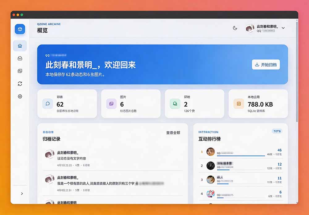 (图4) 闲鱼引流-QzoneArchiveHTML导出效果预览包含可点击时间轴与互动关系可视化