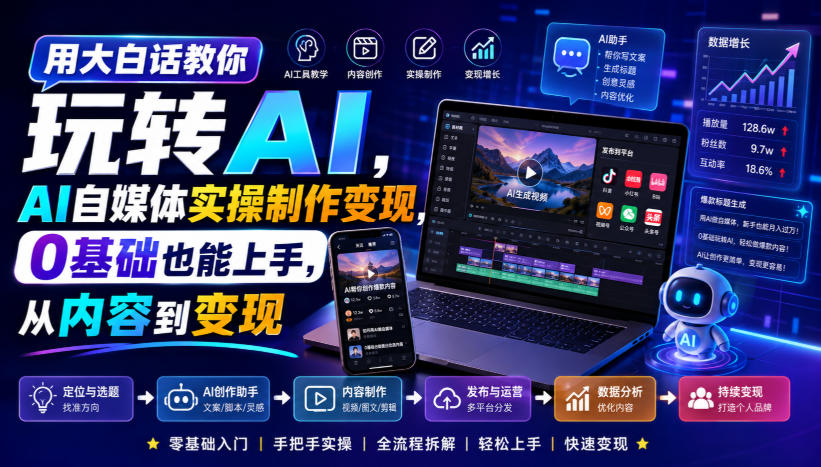 0成本入门AI自媒体：3步搞定内容创作与精准引流变现！