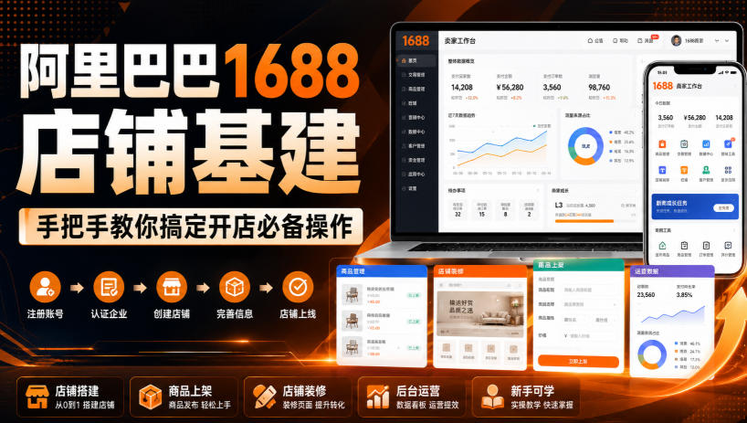 0成本搞定1688店铺基建！新手3步完成开店核心设置，精准获客不踩坑！