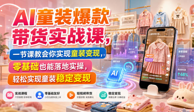 (图1) <a href="https://www.zdlhp.com/remen/9257.html" title="闲鱼" target="_blank">闲鱼</a>引流-AI童装带货实战课界面截图展示智能选题与爆款文案生成功能