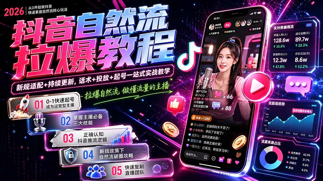 (图1) <a href="https://www.zdlhp.com/remen/9257.html" title="闲鱼" target="_blank">闲鱼</a>引流-猴帝抖音主播实战课主视觉封面图,突出自然流破圈与直播团队孵化主题