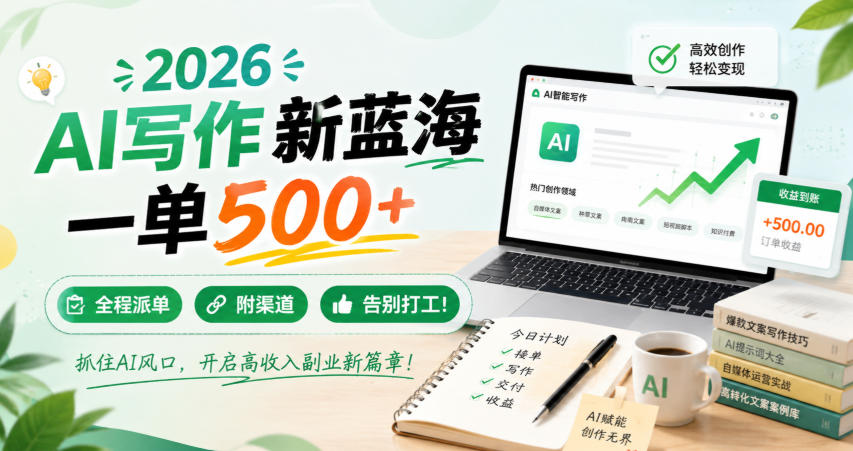 AI写作副业0成本启动！7天掌握接单技巧，精准引流获客变现