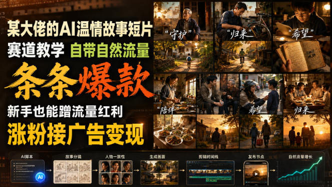 0成本入局AI故事短片赛道！3步搞定自然引流+精准获客，新手月变现轻松启动