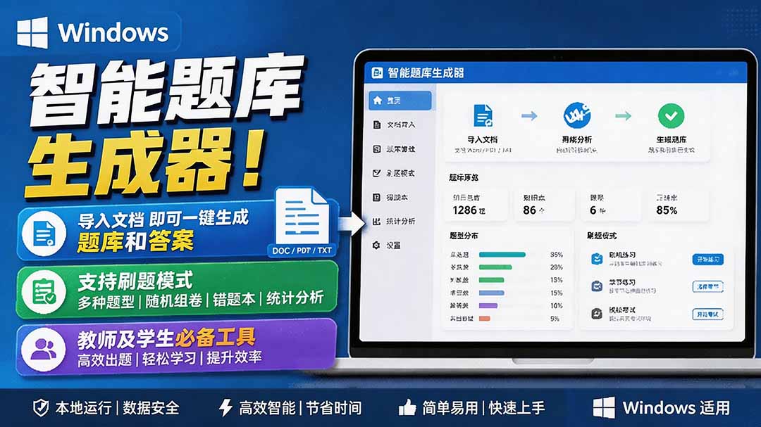 0成本打造智能题库！3步导入文档自动生成题目与答案，教师学生高效刷题必备工具