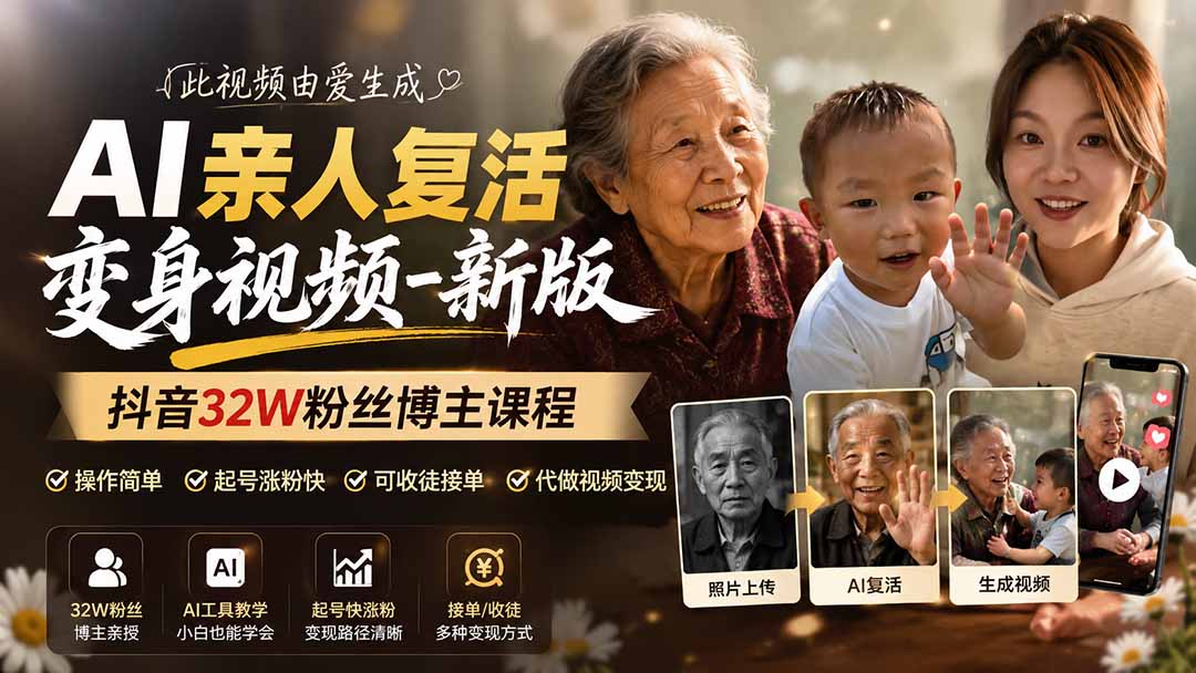 闲鱼引流-AI亲人复活效果对比图呈现照片转动态视频前后情感变化